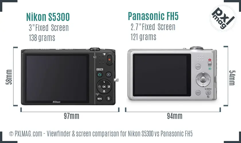 Nikon S5300 vs Panasonic FH5 Screen and Viewfinder comparison