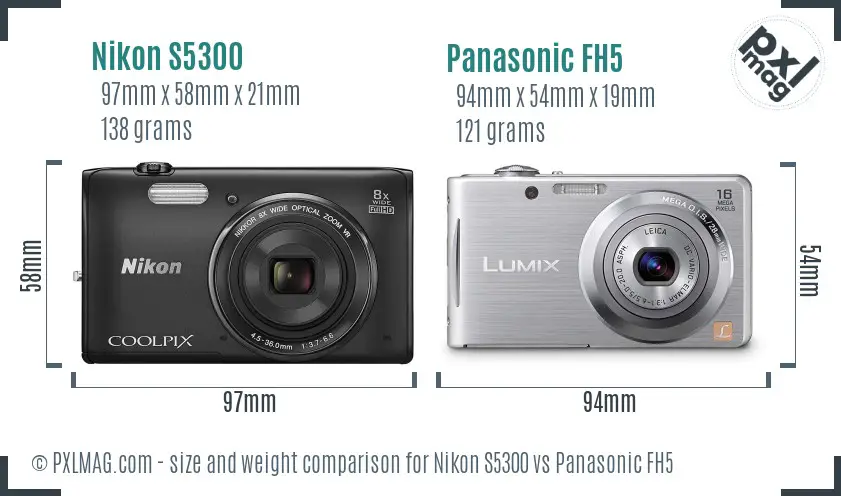 Nikon S5300 vs Panasonic FH5 size comparison