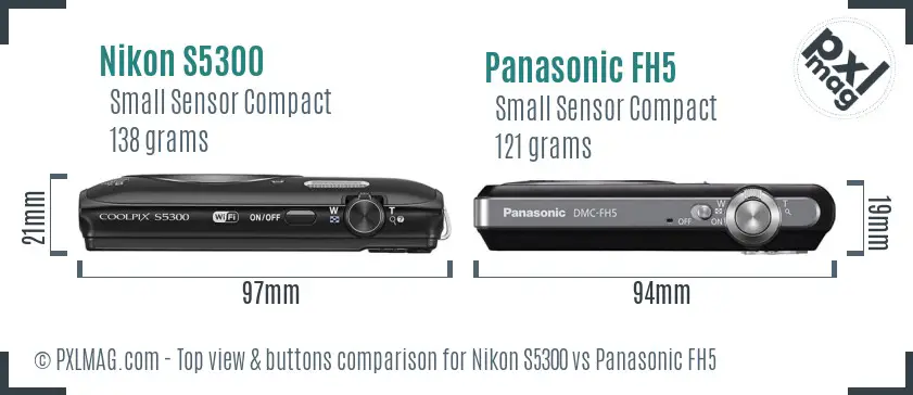 Nikon S5300 vs Panasonic FH5 top view buttons comparison