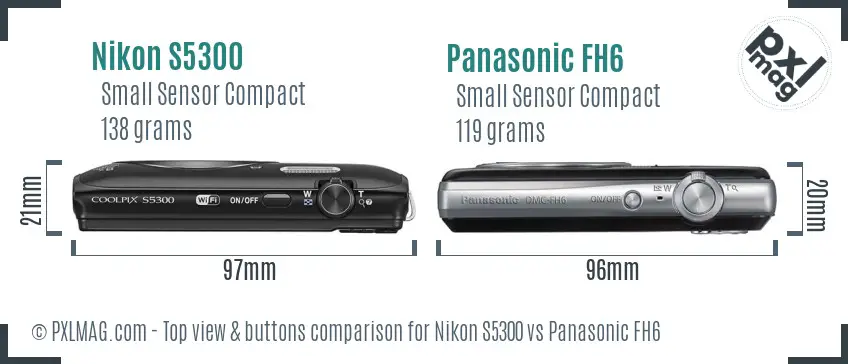 Nikon S5300 vs Panasonic FH6 top view buttons comparison Nikon S5300 vs Panasonic FH6 top view buttons comparison
