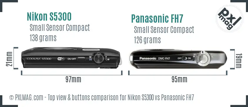 Nikon S5300 vs Panasonic FH7 top view buttons comparison