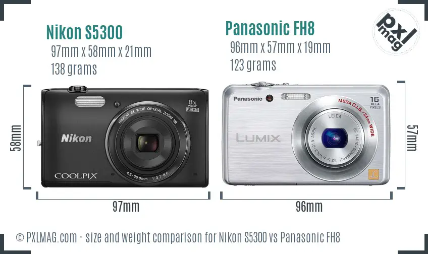 Nikon S5300 vs Panasonic FH8 size comparison