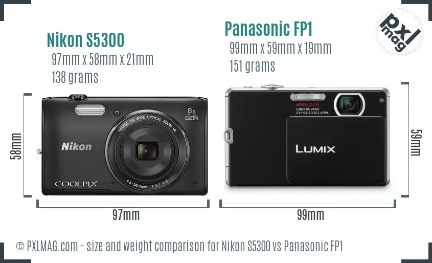 Nikon S5300 vs Panasonic FP1 size comparison