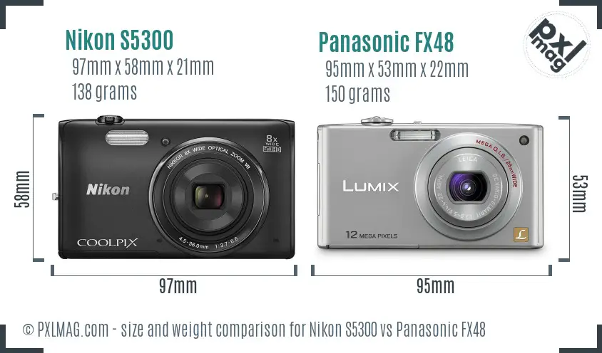 Nikon S5300 vs Panasonic FX48 size comparison