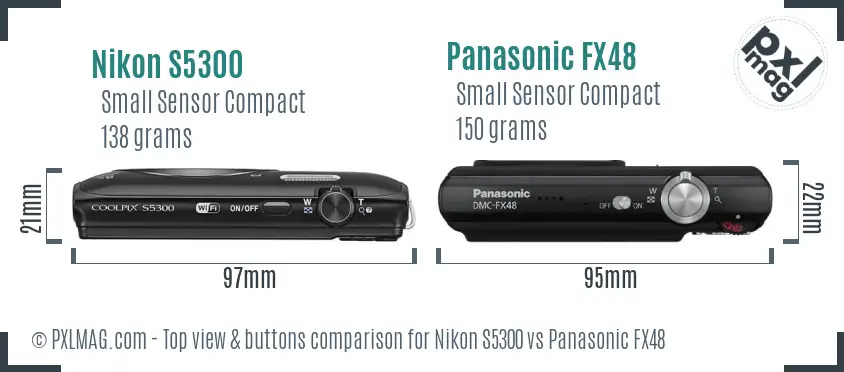 Nikon S5300 vs Panasonic FX48 top view buttons comparison