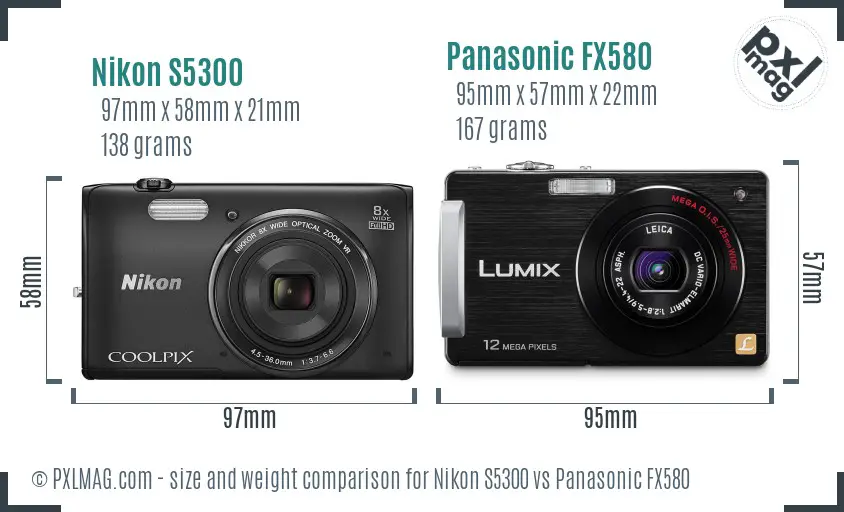 Nikon S5300 vs Panasonic FX580 size comparison Nikon S5300 vs Panasonic FX580 size comparison