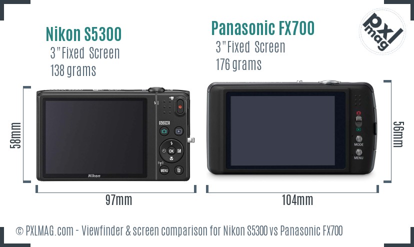 Nikon S5300 vs Panasonic FX700 Screen and Viewfinder comparison