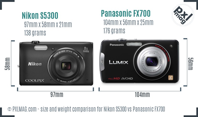 Nikon S5300 vs Panasonic FX700 size comparison