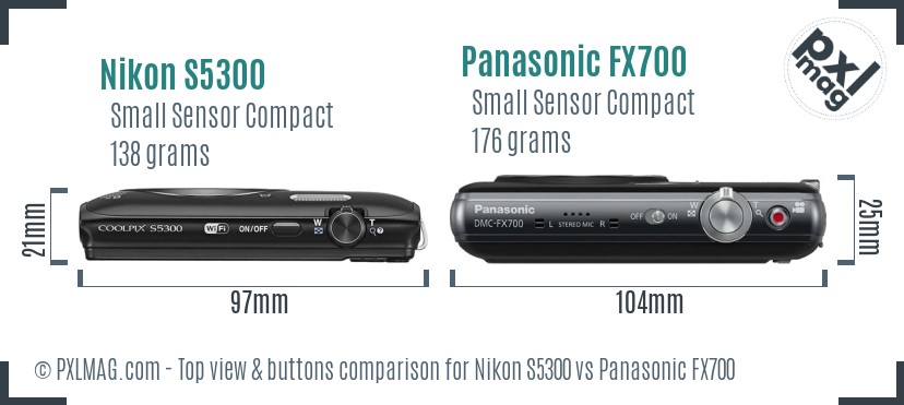 Nikon S5300 vs Panasonic FX700 top view buttons comparison