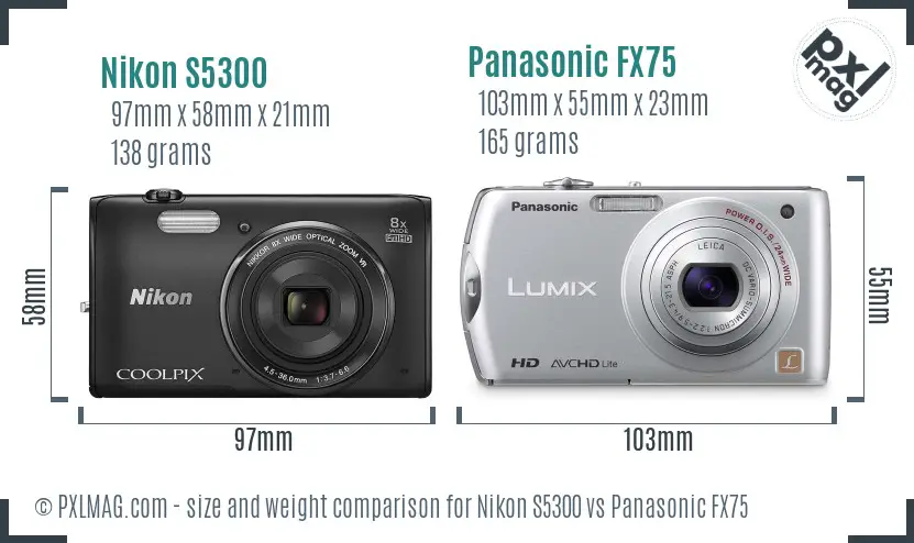 Nikon S5300 vs Panasonic FX75 size comparison