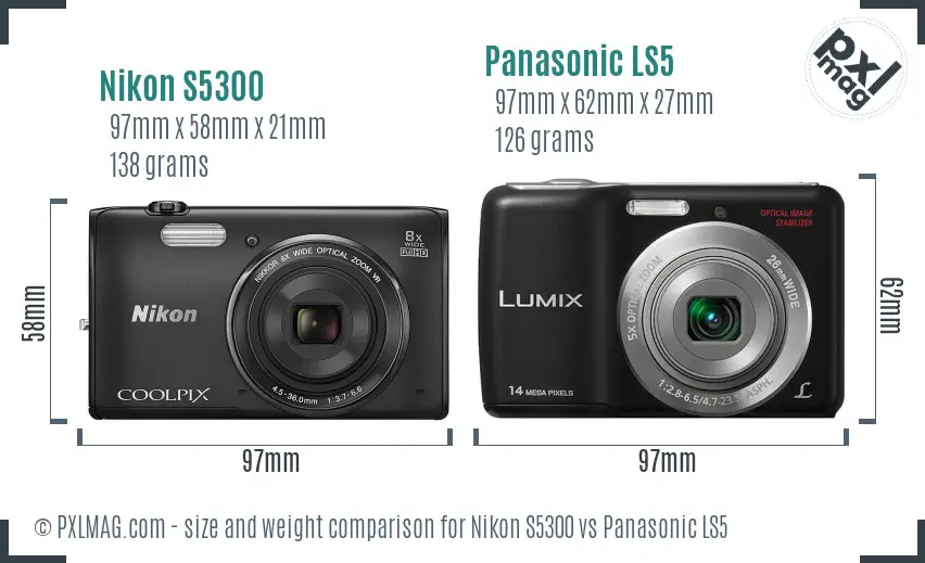 Nikon S5300 vs Panasonic LS5 size comparison