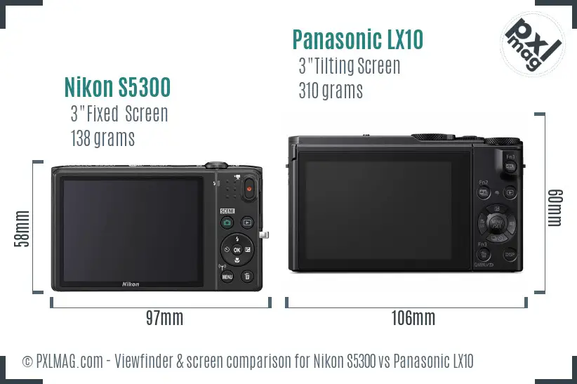 Nikon S5300 vs Panasonic LX10 Screen and Viewfinder comparison