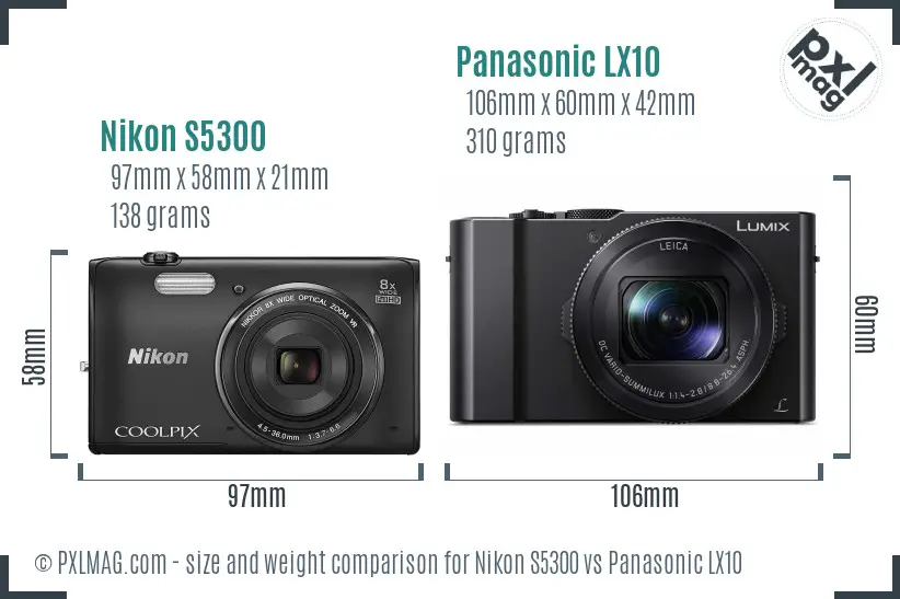 Nikon S5300 vs Panasonic LX10 size comparison