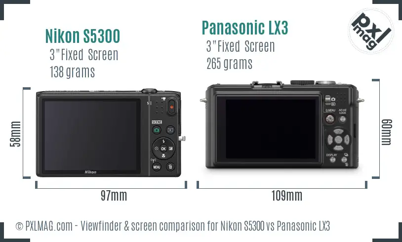 Nikon S5300 vs Panasonic LX3 Screen and Viewfinder comparison