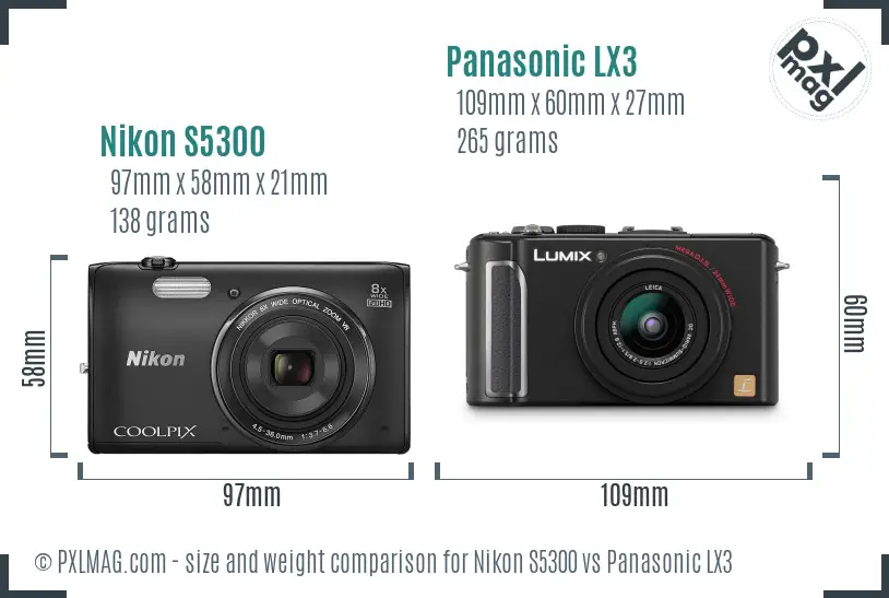 Nikon S5300 vs Panasonic LX3 size comparison