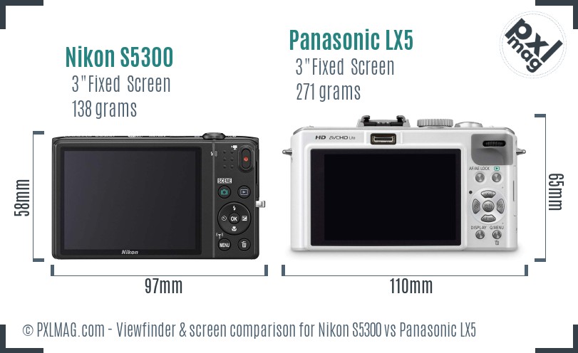Nikon S5300 vs Panasonic LX5 Screen and Viewfinder comparison