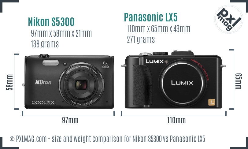 Nikon S5300 vs Panasonic LX5 size comparison