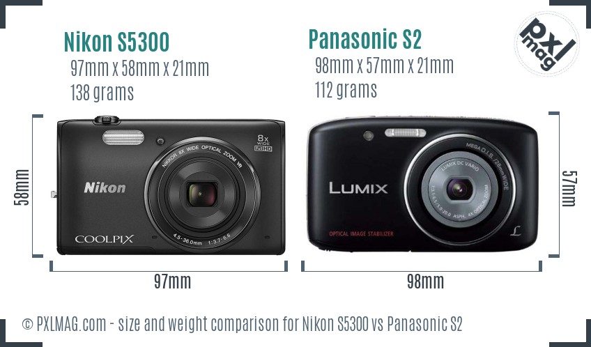 Nikon S5300 vs Panasonic S2 size comparison