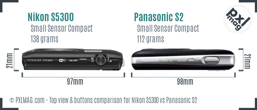 Nikon S5300 vs Panasonic S2 top view buttons comparison