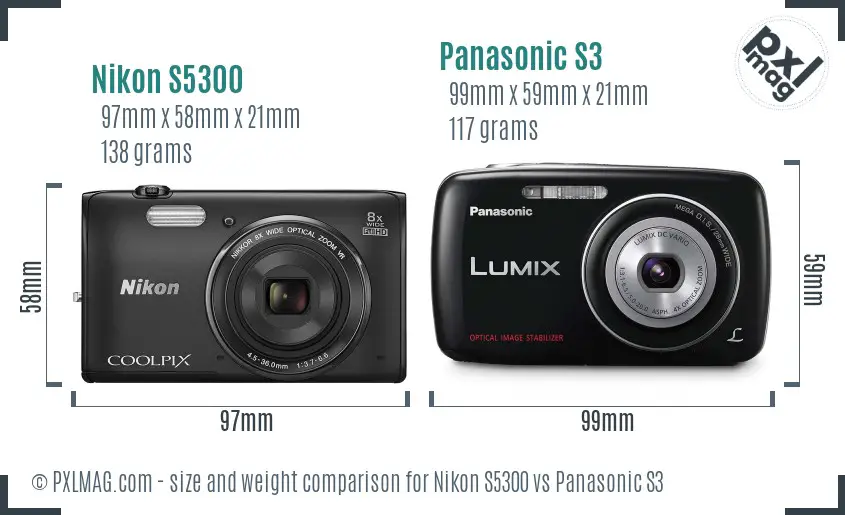 Nikon S5300 vs Panasonic S3 size comparison
