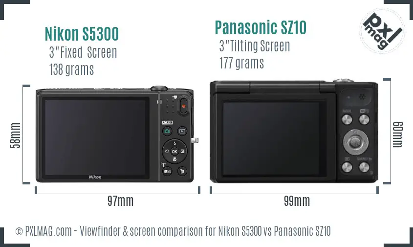Nikon S5300 vs Panasonic SZ10 Screen and Viewfinder comparison