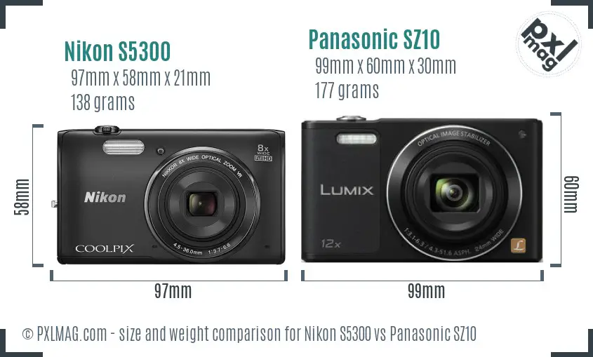 Nikon S5300 vs Panasonic SZ10 size comparison