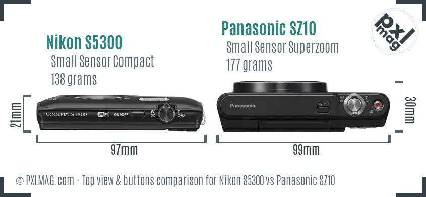 Nikon S5300 vs Panasonic SZ10 top view buttons comparison