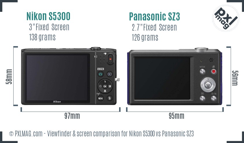 Nikon S5300 vs Panasonic SZ3 Screen and Viewfinder comparison