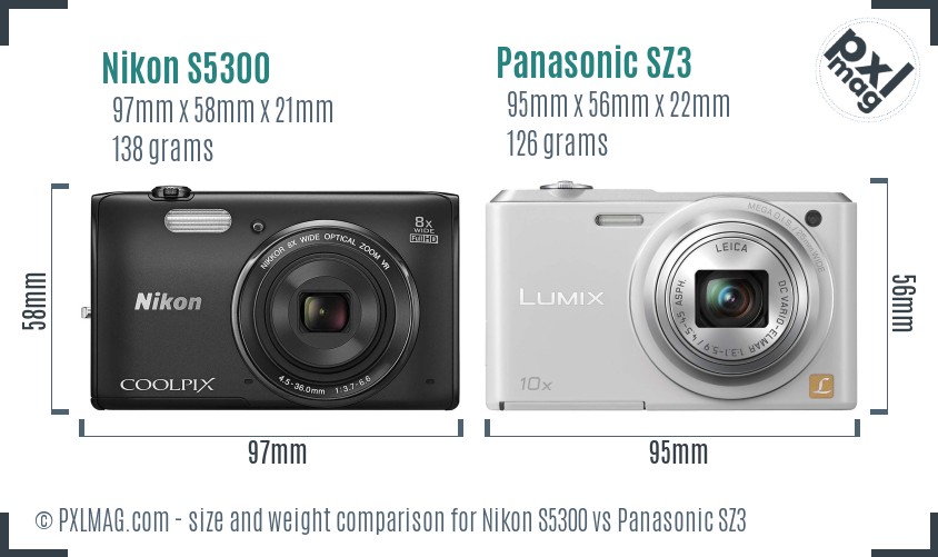 Nikon S5300 vs Panasonic SZ3 size comparison