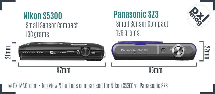 Nikon S5300 vs Panasonic SZ3 top view buttons comparison