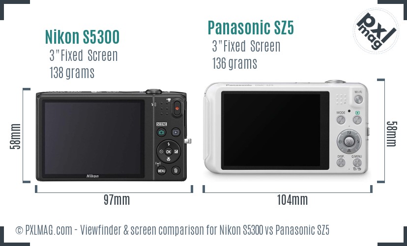 Nikon S5300 vs Panasonic SZ5 Screen and Viewfinder comparison