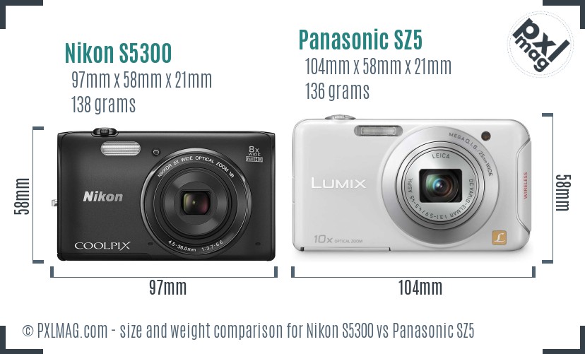 Nikon S5300 vs Panasonic SZ5 size comparison Nikon S5300 vs Panasonic SZ5 size comparison