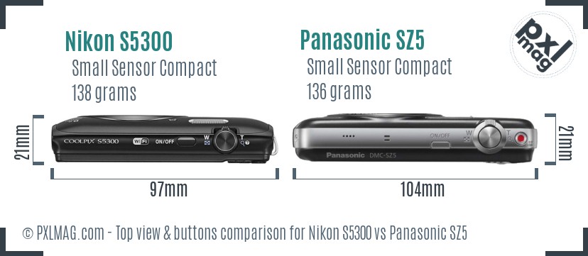 Nikon S5300 vs Panasonic SZ5 top view buttons comparison