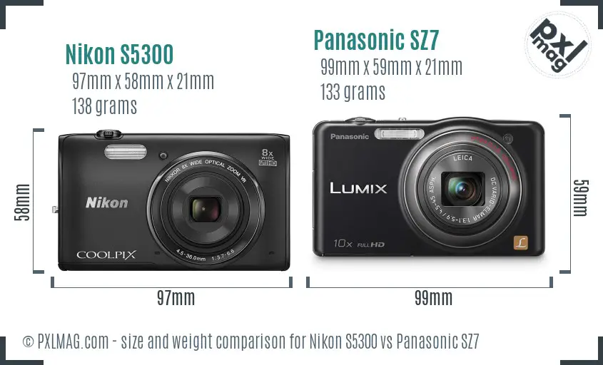 Nikon S5300 vs Panasonic SZ7 size comparison Nikon S5300 vs Panasonic SZ7 size comparison