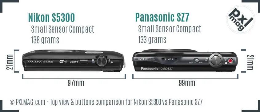 Nikon S5300 vs Panasonic SZ7 top view buttons comparison Nikon S5300 vs Panasonic SZ7 top view buttons comparison