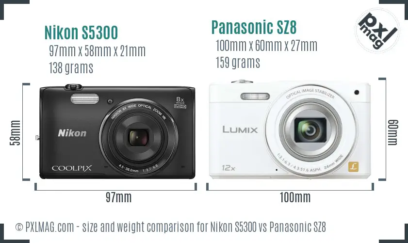 Nikon S5300 vs Panasonic SZ8 size comparison Nikon S5300 vs Panasonic SZ8 size comparison