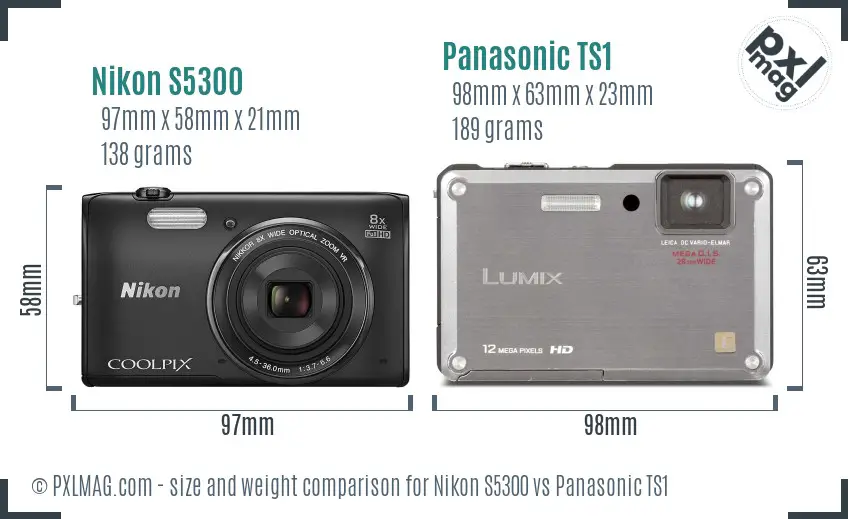 Nikon S5300 vs Panasonic TS1 size comparison