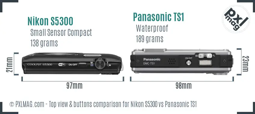 Nikon S5300 vs Panasonic TS1 top view buttons comparison