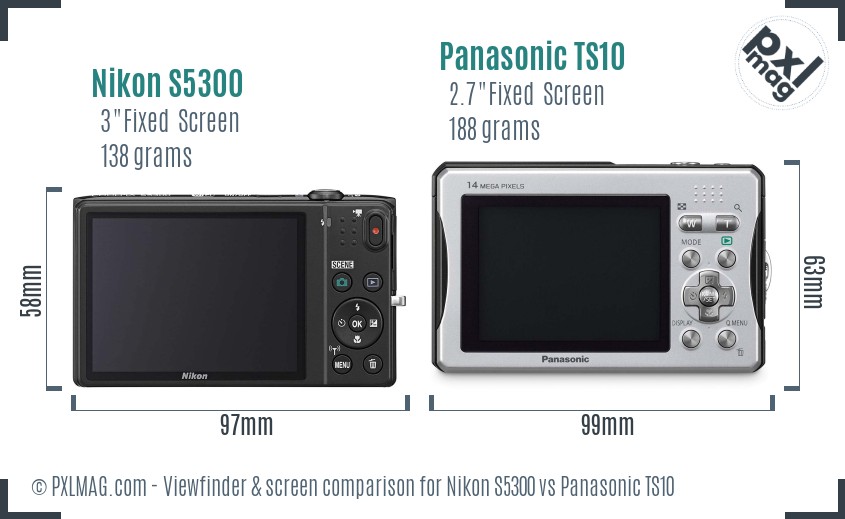 Nikon S5300 vs Panasonic TS10 Screen and Viewfinder comparison