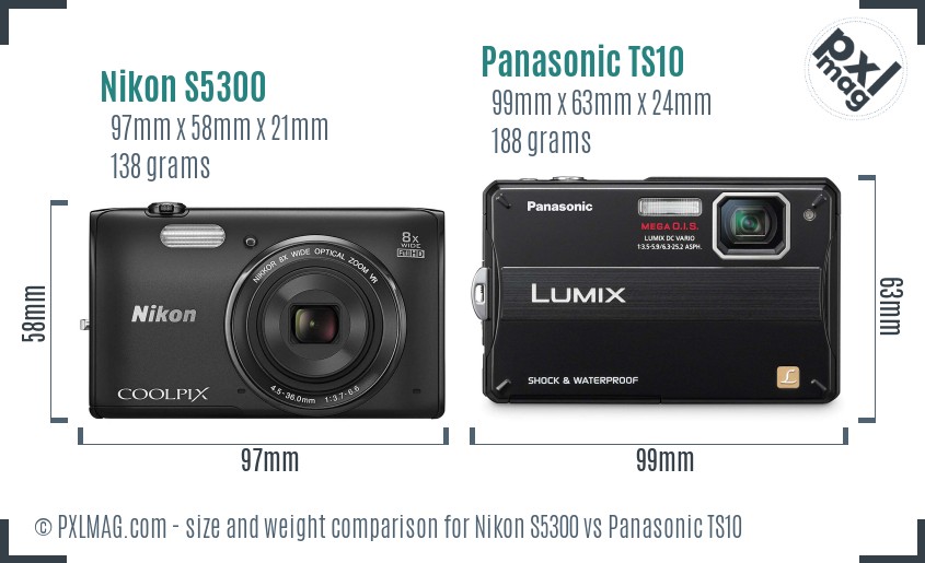 Nikon S5300 vs Panasonic TS10 size comparison