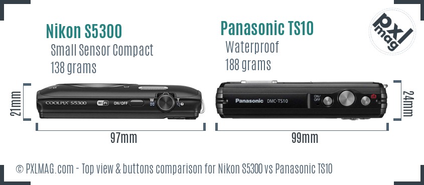 Nikon S5300 vs Panasonic TS10 top view buttons comparison