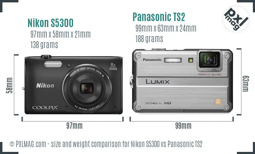 Nikon S5300 vs Panasonic TS2 size comparison