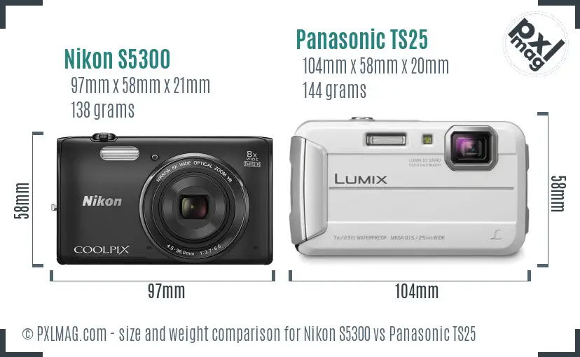 Nikon S5300 vs Panasonic TS25 size comparison