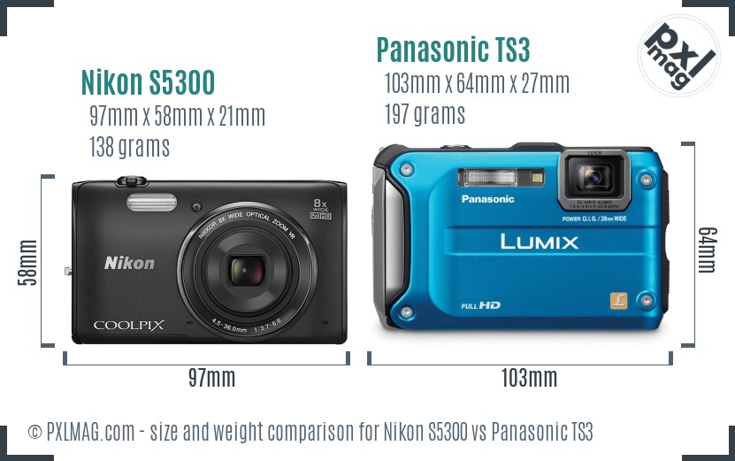 Nikon S5300 vs Panasonic TS3 size comparison Nikon S5300 vs Panasonic TS3 size comparison