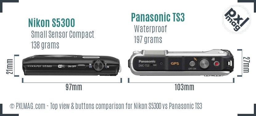 Nikon S5300 vs Panasonic TS3 top view buttons comparison
