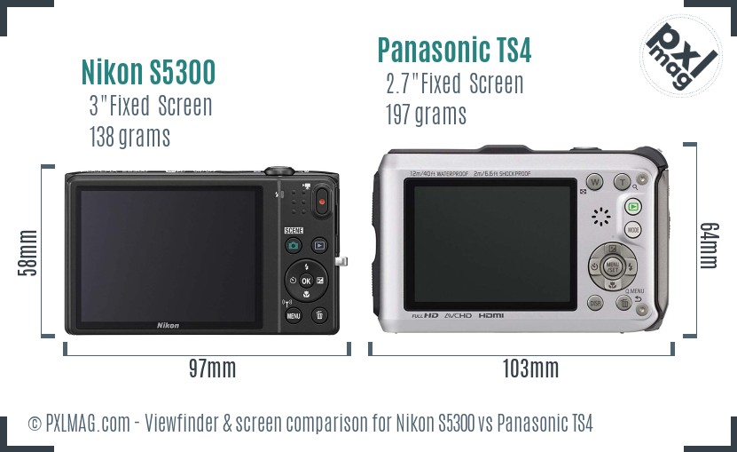 Nikon S5300 vs Panasonic TS4 Screen and Viewfinder comparison