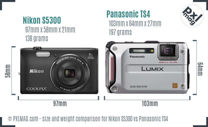 Nikon S5300 vs Panasonic TS4 size comparison Nikon S5300 vs Panasonic TS4 size comparison