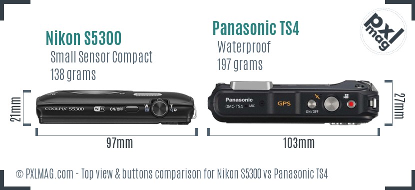 Nikon S5300 vs Panasonic TS4 top view buttons comparison