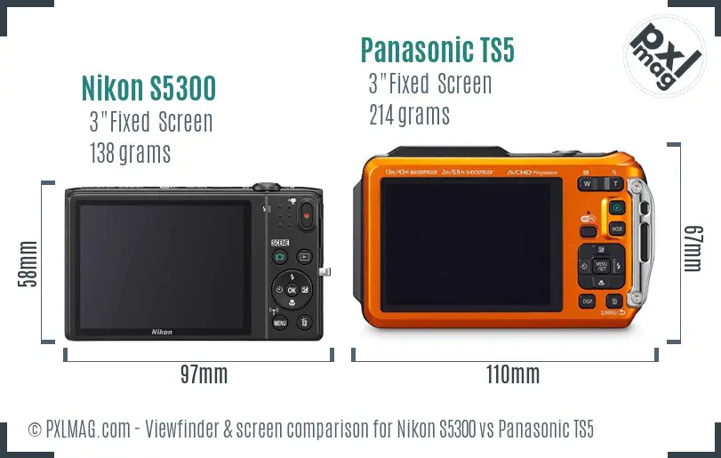 Nikon S5300 vs Panasonic TS5 Screen and Viewfinder comparison