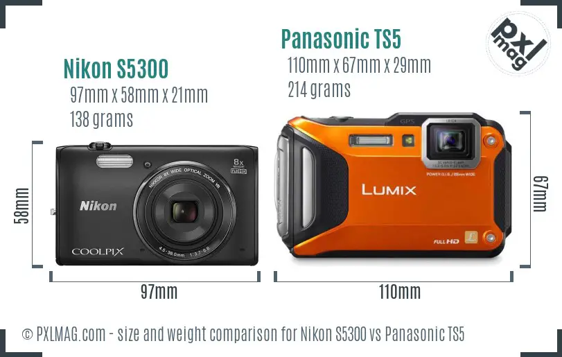 Nikon S5300 vs Panasonic TS5 size comparison